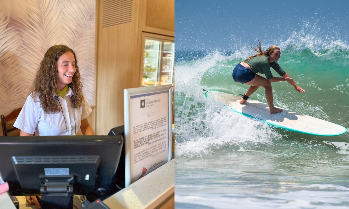 Hotel La Palma Princess Reception and Woman surfing in La Palma