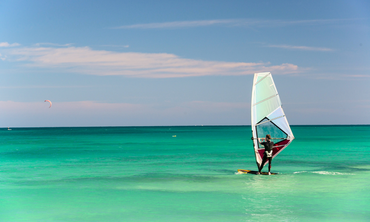 Man practising kitesurfing